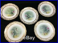 (5) MINTON 8.5 Inch Albert H. Wright signed Gold Encrusted FISH PLATES c. 1900