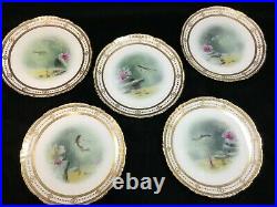 (5) MINTON 8.5 Inch Albert H. Wright signed Gold Encrusted FISH PLATES c. 1900