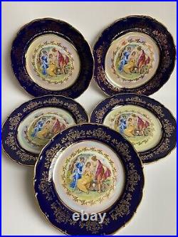 (5) MZ Moritz Zdekauer Czech Porcelain Cobalt Blue Heavy Gold Dinner Plates