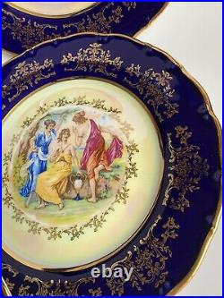 (5) MZ Moritz Zdekauer Czech Porcelain Cobalt Blue Heavy Gold Dinner Plates