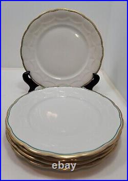 5 Vintage Hutschenreuther Selb White/Green/Gold 10 Dinner Plates Scalloped 1930