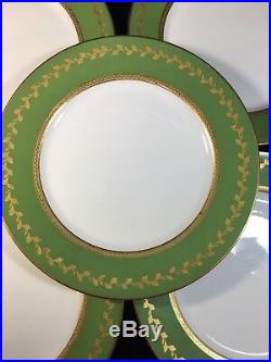 (5) Vintage Wm GUERIN Limoges Green & Gold Encrusted 9.625 DINNER PLATES