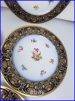 5 Wm. Guerin & Co. Limoges France 11 Dinner Plates Cobalt Gold Floral
