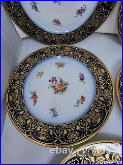 5 Wm. Guerin & Co. Limoges France 11 Dinner Plates Cobalt Gold Floral