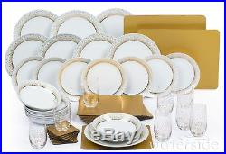 50pc Dinner Set Porcelain Plates Combo Dinnerware Crockery 8 Place Setting Gold