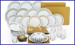 50pc Sparkle Dinner Set Gold Plates Bowls Hi-Ball Glasses Coasters & Place-Mats