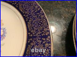 6-1942 Homer Laughlin Cobalt Blue Floral 11 China Dinner Plates 22k Gold Trim