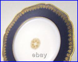 6-9.5 antique DINNER Plates COBALT blue & GOLD leaves HAVILAND &Co, Limoges