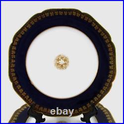 6-9.5 antique DINNER Plates COBALT blue & GOLD leaves HAVILAND &Co, Limoges