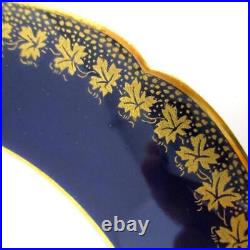 6-9.5 antique DINNER Plates COBALT blue & GOLD leaves HAVILAND &Co, Limoges