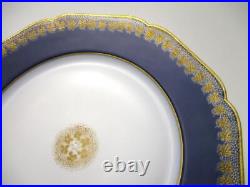 6-9.5 antique DINNER Plates COBALT blue & GOLD leaves HAVILAND &Co, Limoges