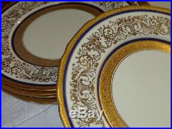 6 Antique French Porcelain Limoges Heavy Gold & Cobalt Blue Dinner Plates