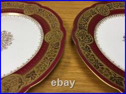 6 Antique LIMOGES Porcelaine L. R. L. 9 1/2 Red Plates withEmbossed Gold on Rim