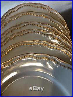 6 Antique Limoges Haviland Gold Raised Rim Scalloped Dinner Plates Excellent