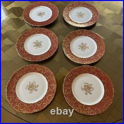 6 Antique MINTON ENGLAND Gold Gilt & Red 10 1/2 Dinner Plates
