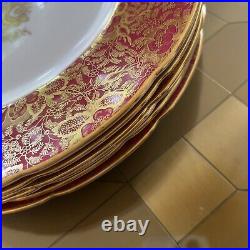 6 Antique MINTON ENGLAND Gold Gilt & Red 10 1/2 Dinner Plates