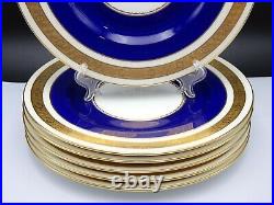 6 Antique Minton Cobalt 10 1/2 Dinner Plates Gold Encrusted & Ivory Bands K. 261