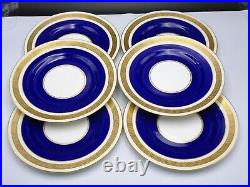 6 Antique Minton Cobalt 10 1/2 Dinner Plates Gold Encrusted & Ivory Bands K. 261