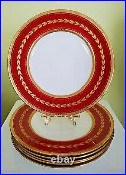 6 Antique Minton Red Plates Imperial Gold Trim