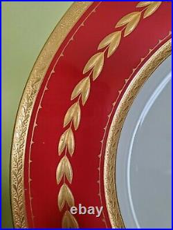6 Antique Minton Red Plates Imperial Gold Trim