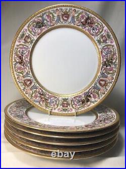 (6) Antique Sevres 1846 Gold Encrusted'Chateau de St Cloud' 9.75 DINNER PLATES