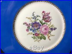 6 Baronet 10&3/4Dinner Plates Bohemia Czechoslovakia Blue Rim Floral Gold Edges