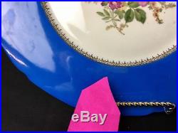 6 Baronet 10&3/4Dinner Plates Bohemia Czechoslovakia Blue Rim Floral Gold Edges