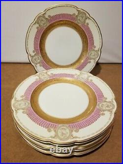 6 Black Knight Dinner Plates Pink Cream With Encrusted Gold & Ladies In Cameos