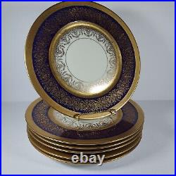 6 Bohemia/Pickard 10.75 Dinner Plates Cobalt Blue & Gold Made in Czechoslovakia