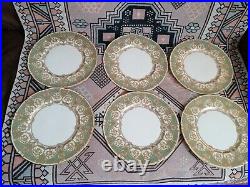 6 Exquisite Lenox service plates cream apple green with raised gold gilding 1445/E