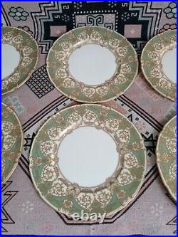 6 Exquisite Lenox service plates cream apple green with raised gold gilding 1445/E