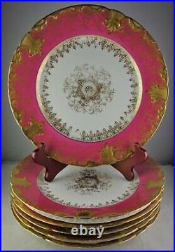 6 GDA Limoges Antique Porcelain Dinner Plates Heavy Gold Snowflake Center