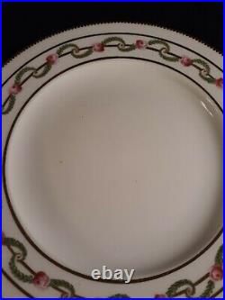 6 George Jones Sons England Crescent Pink Rose Wreath With Gold Trim Dinner Plates