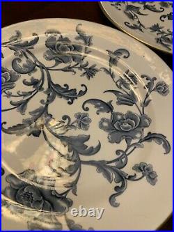 6 Gold Rim Blue Floral G Collamore For Royal Worcester 9.25 Dinner Plates 1886