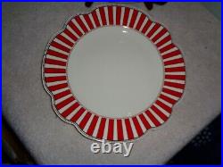 6 Grace's Teaware Josephine Red Dinner Plate Candy Cane Christmas Gold Trim