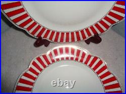 6 Grace's Teaware Josephine Red Dinner Plate Candy Cane Christmas Gold Trim