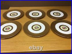 6 H & Co Selb Bavaria Gold Encrusted 10 7/8 DINNER PLATES withCenter Bouquet