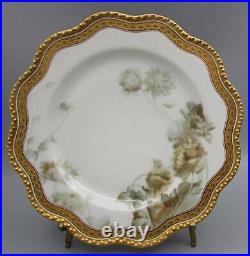 6 Haviland Feu de Four Dinner Plates Gold Encrusted Poppies H3917