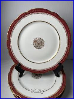 6 Haviland Limoges Gold & White Red Service Dinner Plates Raised Paste Gold