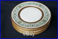 6 Heinrich & Co Bavaria Pickard 10 7/8 Dinner Plates Green Scrolls Gold Bands