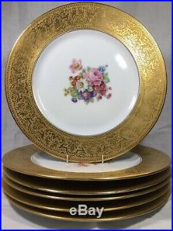(6) Heinrich & Co (H&C) Selb Bavaria 10.875 Gold Encrusted Floral Dinner Plates