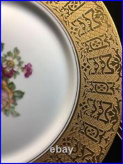 (6) Heinrich & Co Selb Bavaria Gold Encrusted 10.5 DINNER PLATES-Center Bouquet