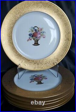 (6) Heinrich &Co Selb Bavaria H & C Gold Encrusted Floral Dinner Plates 11 GORG