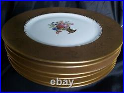 (6) Heinrich &Co Selb Bavaria H & C Gold Encrusted Floral Dinner Plates 11 GORG