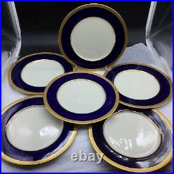 6 Lenox Lowell Cobalt Blue Gold Encrusted 10.5 Dinner Plates Lot 1830/P67B