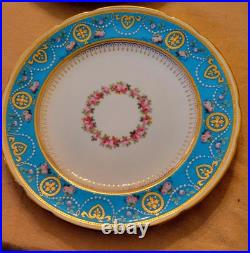 6 Minton Ca 1880 Turquoise Gold 9.1 Aesthetic Movement Dinner Plates Set As Is 6 Minton Ca 1880 Turquoise Gold 9.1 Aesthetic Movement Dinner Plates Set As Is
