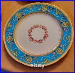 6 Minton Ca 1880 Turquoise Gold 9.1 Aesthetic Movement Dinner Plates Set As Is 6 Minton Ca 1880 Turquoise Gold 9.1 Aesthetic Movement Dinner Plates Set As Is