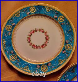 6 Minton Ca 1880 Turquoise Gold 9.1 Aesthetic Movement Dinner Plates Set As Is 6 Minton Ca 1880 Turquoise Gold 9.1 Aesthetic Movement Dinner Plates Set As Is