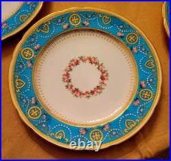 6 Minton Ca 1880 Turquoise Gold 9.1 Aesthetic Movement Dinner Plates Set As Is 6 Minton Ca 1880 Turquoise Gold 9.1 Aesthetic Movement Dinner Plates Set As Is