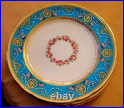 6 Minton Ca 1880 Turquoise Gold 9.1 Aesthetic Movement Dinner Plates Set As Is 6 Minton Ca 1880 Turquoise Gold 9.1 Aesthetic Movement Dinner Plates Set As Is